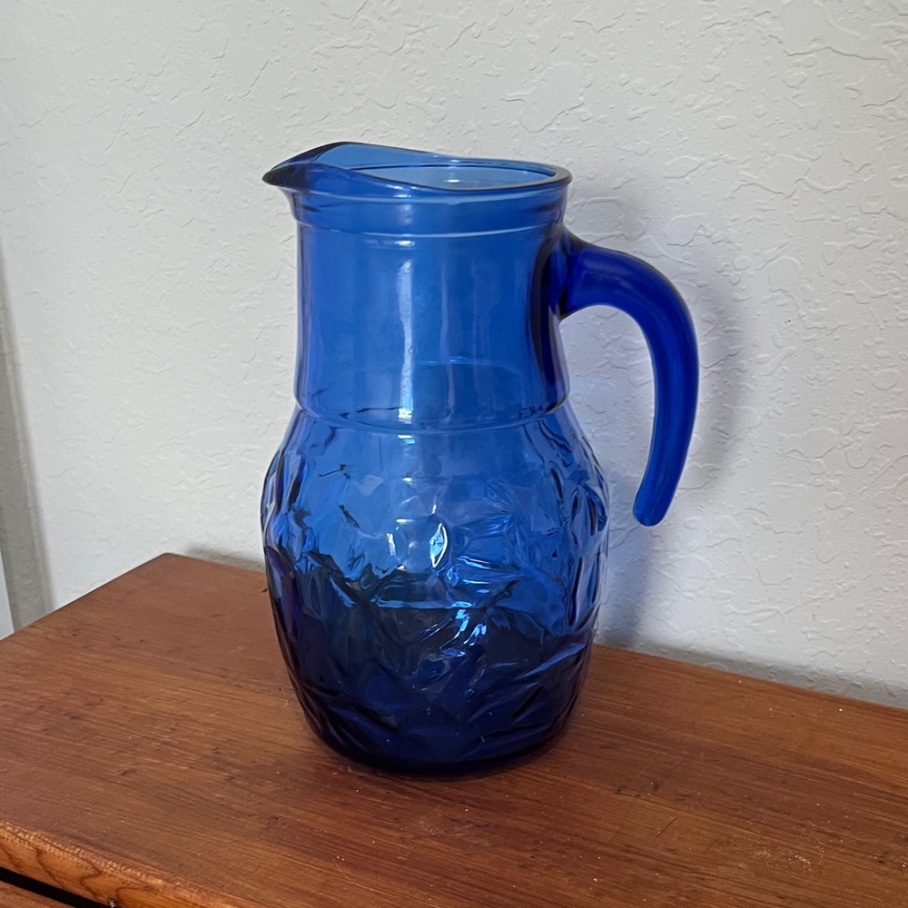Cisper Brazil VTG Pressed Art Glass Colbalt Blue 50 Oz Pitcher 8 inches Tall